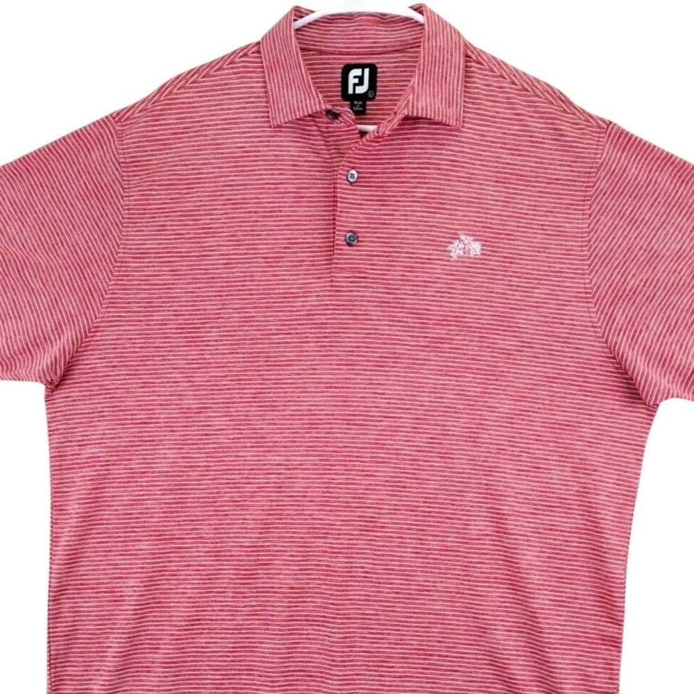 Footjoy FJ‎ Golf Polo Shirt Mens Large Red White Stripe Short Sleeve Performance